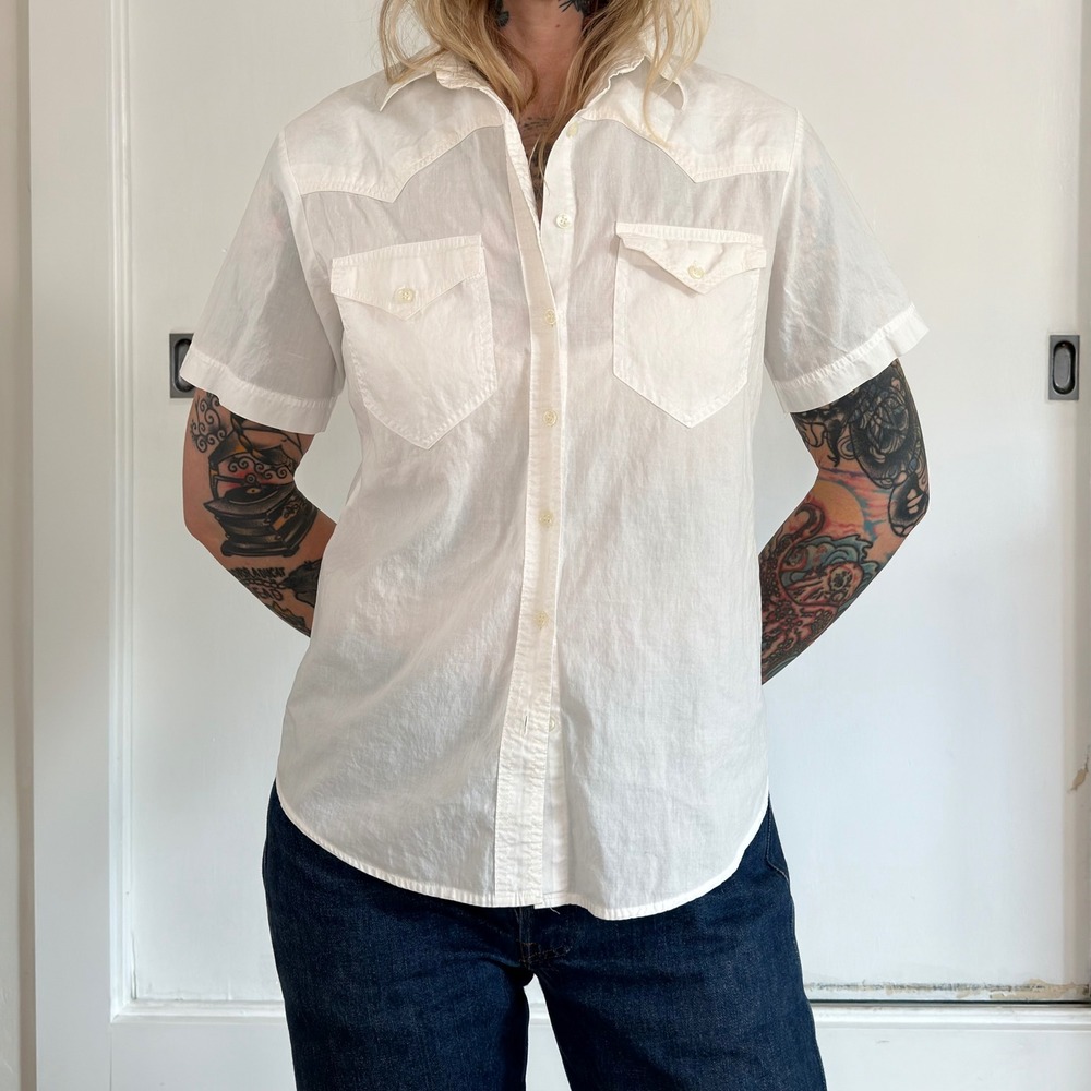 Jones New York Vintage White Cotton Western Short Sleeve Button Up Shirt Size 10